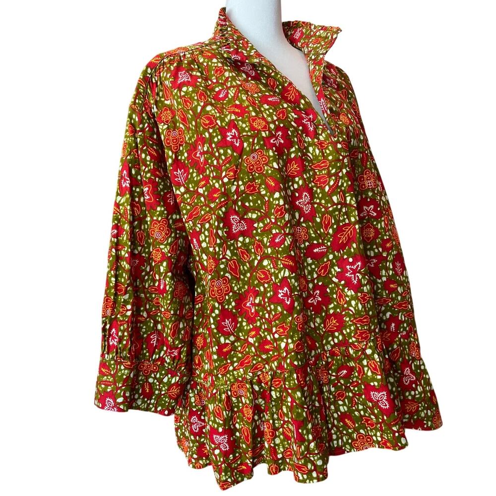 The Oula Co Floral Boho Tunic Top Oversized Artsy Cottagecore Folk Lagenlook USA